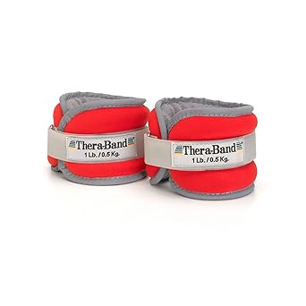 Theraband进口代理批发 THERABAND 脚踝负重，舒适贴合手腕和脚踝套负重套装，可调节步行负重，适用于有氧运动、家庭锻炼、脚踝强化和物理治疗，红色，每件 1 磅，2 件套，2 磅