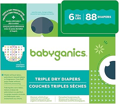 Babyganics进口代理批发 Babyganics 6 号、88 片、吸水、透气、三重干燥保护尿布