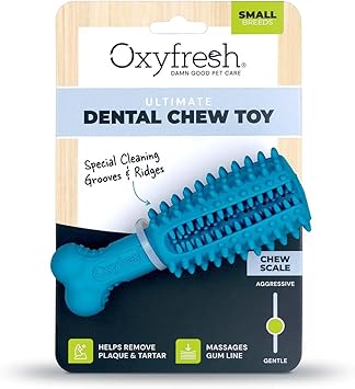 Oxyfresh进口代理批发 Oxyfresh 狗牙科玩具 - 适合攻击性咀嚼者的最佳耐用橡胶狗咀嚼玩具 - 无需刷牙即可去除牙菌斑、清洁牙齿和清新口气（小）