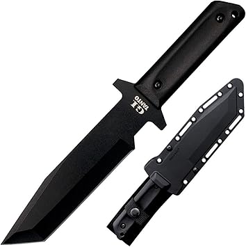 Cold Steel进口代理批发 Cold Steel GI Tanto 7 英寸耐用 1055 碳钢固定刀片战术户外投掷刀，5 英寸手柄，带聚丙烯鳞片，一体式 Quillon 防护罩，耐腐蚀安全护套