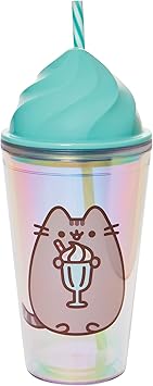 Enesco进口代理批发 Enesco Pusheen 猫虹彩搅打不倒翁杯带吸管，9 英寸，多色