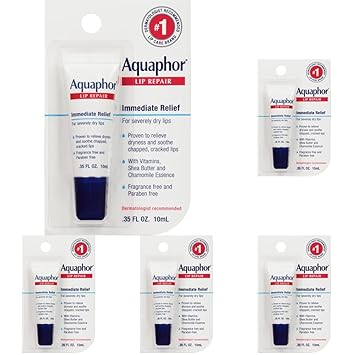 Aquaphor进口代理批发 Aquaphor 唇部修复软膏 - 持久保湿，舒缓干燥干裂的嘴唇 - 0.35 fl。盎司。管（5 件装）