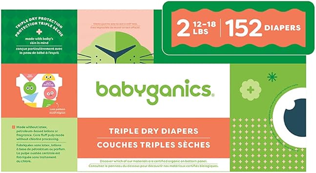 Babyganics进口代理批发 Babyganics 2 号、152 片、吸水、透气、三重干燥保护尿布