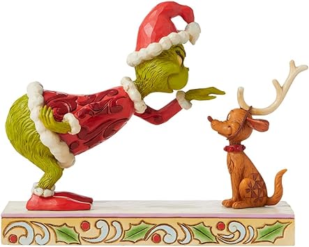 Enesco进口代理批发 Enesco Dr. Seuss Grinch by Jim Shore 圣诞老人格林奇抚摸驯鹿最大雕像，格林奇玛树脂石手工制作收藏品圣诞雕像家居装饰雕塑雕像，5.5 英寸，多色