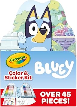 Crayola进口代理批发 Crayola Bluey 儿童艺术套件（45?? 件）、Bluey 着色书页、Bluey 儿童贴纸、Bluey 女孩和男孩玩具、节日礼物，4+