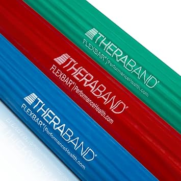 酷牌库|商品详情-Theraband进口代理批发 THERABAND FlexBar，网球肘治疗杆，缓解肌腱炎疼痛并提高握力，适用于高尔夫球手肘部和肌腱炎的阻力杆，3 件装，轻-中-重，红/绿/蓝