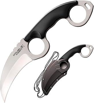 Cold Steel进口代理批发 Cold Steel Double Agent 耐用轻型日本 AUS8A 钢制 Karambit 形状 3 英寸固定刀片战术户外猎刀，Kray-Ex 手柄，Secure-Ex 护套