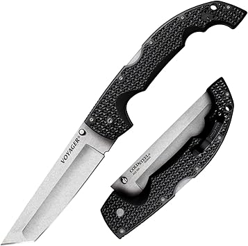 Cold Steel进口代理批发 COLD STEEL XL Voyager 5.5 英寸 AUS10A Tanto Point 锋利刀片 6.75 英寸 Griv-Ex 手柄日常携带战术折叠刀带 Tri-Ad 锁