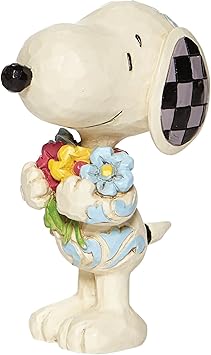 酷牌库|商品详情-Enesco进口代理批发 Jim Shore 史努比的 Enesco 花生拿着春天的花朵微型雕像，3 英寸，多色白色
