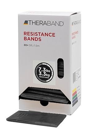 Theraband进口代理批发 THERABAND 阻力带，5 英尺，30 片专业乳胶弹力带，适用于上半身和下半身锻炼、物理治疗、普拉提、家庭锻炼和康复，特重黑色，高级 1 级