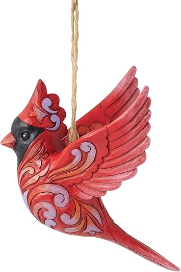 酷牌库|商品详情-Enesco进口代理批发 Enesco Jim Shore Heartwood Creek Caring Cardinals Bird in Flight 悬挂装饰品，3.75 英寸，红色