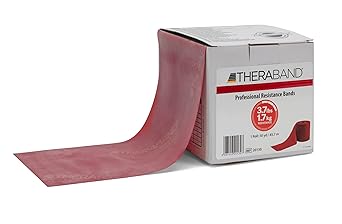 Theraband进口代理批发 THERABAND 阻力带，50 码卷专业乳胶弹力带，适用于上半身和下半身和核心锻炼、物理治疗、普拉提、家庭锻炼和康复，红色，中号，初学者 3 级