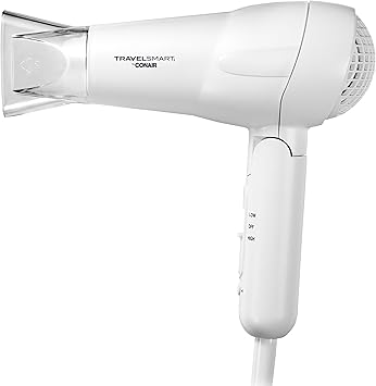 CONAIR进口代理批发 Conair 旅行吹风机、迷你吹风机、1200 瓦陶瓷旅行吹风机，白色 Travel Smart 出品，白色