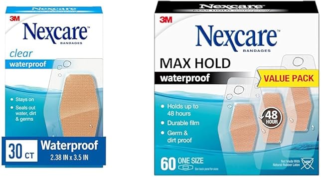 Nexcare进口代理批发 Nexcare 膝盖和肘部防水透明绷带 30 片和 Nexcare Max Hold 防水绷带 60 片透明防水绷带