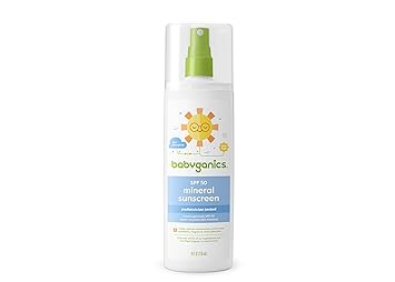 Babyganics进口代理批发 Babyganics SPF 50 矿物婴儿防晒喷雾，无味 | 商品详情UVA UVB 防护 |不含辛酸和氧苯酮 |防水，超值尺寸，8 盎司