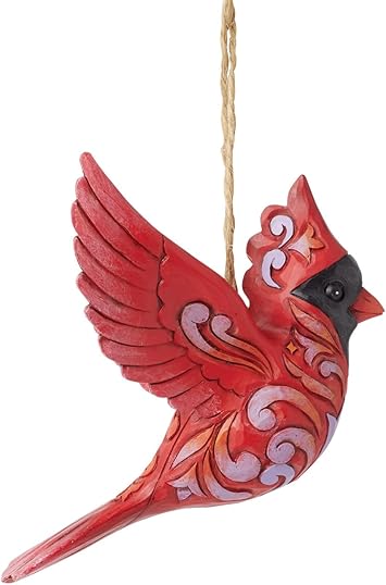 酷牌库|商品详情-Enesco进口代理批发 Enesco Jim Shore Heartwood Creek Caring Cardinals Bird in Flight 悬挂装饰品，3.75 英寸，红色