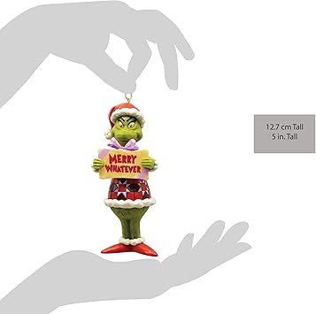 酷牌库|商品详情-Enesco进口代理批发 Enesco Dr. Seuss Grinch by Jim Shore Merry What Sign Santa Grinch 悬挂装饰品，手工制作，手绘收藏圣诞树装饰品家居装饰系列礼物，5 英寸，多色