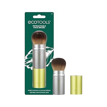 EcoTools进口代理批发 EcoTools 可伸缩面部化妆刷，歌舞伎刷，适用于粉底、腮红、古铜粉和粉饼，适合旅行，非常适合外出，环保，合成且无残忍刷毛，1 支