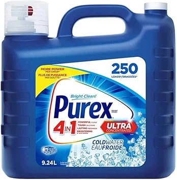 Purex进口代理批发 Purex 4 合 1 超浓缩液体洗衣粉，冷水，312.4 盎司/9.24 升（250 份）