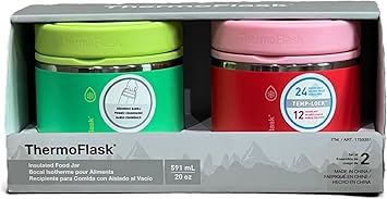 Thermoflask进口代理批发 Thermoflask 20 盎司双壁隔热食品罐，2 件装，覆盆子 + 糖果粉色/三叶草 + 柠檬