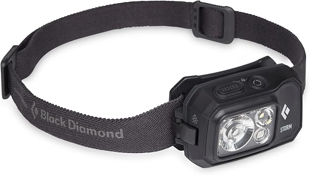 BLACK DIAMOND进口代理批发 BLACK DIAMOND St??orm 450 LED 头灯（黑色）防水可调光电池供电头灯，适用于露营、远足、狩猎、跑步、使用红光头灯模式