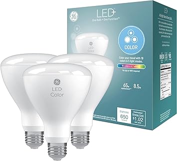 GE进口代理批发 GE LED+ 变色 LED 灯泡带遥控，BR30 室内多色泛光灯，8.5W（3 件装）