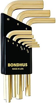 Bondhus进口代理批发 Bondhus 38299 9 件套六角 L 型扳手，带 GoldGuard 表面，短长度，尺寸 1.5-10mm