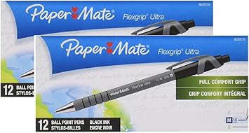 Paper Mate进口代理批发 Papermate 9530131 Flexgrip 超伸缩圆珠笔中号 - 黑色，24 支装