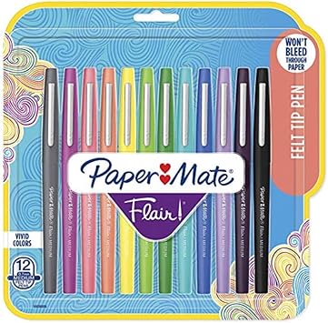 Paper Mate进口代理批发 Paper Mate 1928605 Flair 毡尖笔，中号（0.7 毫米），热带和经典颜色，12 支（2 支装）