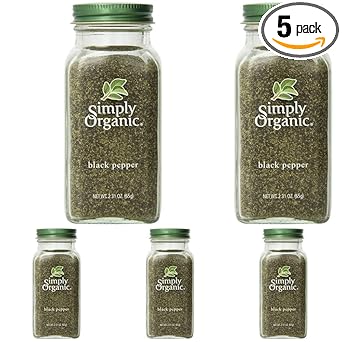 Simply Organic进口代理批发 Simply Organic Pepper，黑色中度研磨认证有机，2.31 盎司容器（5 件装）