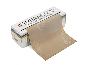 Theraband进口代理批发 THERABAND 阻力带，6 码卷专业乳胶弹力带，适合上半身、下半身和核心锻炼、物理治疗、普拉提、家庭锻炼和康复，棕褐色，超薄初学者 1 级