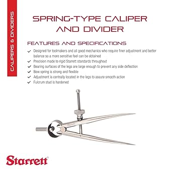 酷牌库|商品详情-Starrett进口代理批发 Starrett Toolmakers 弹簧式卡尺和分隔器，带弓形弹簧和硬化支点螺柱 - 3 英寸尺寸和容量，弹簧接头类型 - 277-3