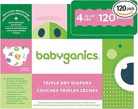 Babyganics进口代理批发 Babyganics 4 号、120 片、吸水、透气、三重干燥保护尿布