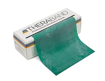 Theraband进口代理批发 THERABAND 阻力带，6 码卷专业乳胶弹力带，适合上半身、核心锻炼、物理治疗、普拉提、家庭锻炼和康复，绿色、重型、中级 1 级