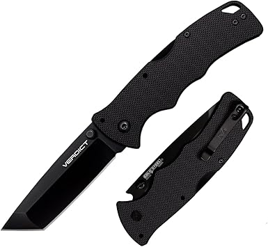 Cold Steel进口代理批发 Cold Steel Verdict 3 英寸 AUS10A Tanto 尖刀片 4.25 英寸 G-10 黑色手柄日常携带战术折叠刀带 Tri-Ad 锁