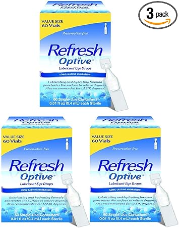 Refresh进口代理批发 Refresh Optive 敏感眼睛润滑剂滴剂，60 瓶，不含防腐剂 - 超值尺寸（3 件装）-（180 瓶）