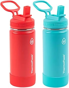 Thermoflask进口代理批发 ThermoFlask 16 盎司不锈钢水瓶，2 件装，红色和海蓝宝石色