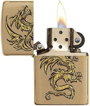 酷牌库|商品详情-Zippo进口代理批发 Zippo Dragon Design 拉丝黄铜袖珍打火机，一种尺寸