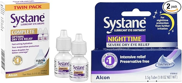 Systane进口代理批发 Systane 完整润滑滴眼液，0.34 液量盎司，2 片（1 包）和夜间润滑眼膏 3.5 克管