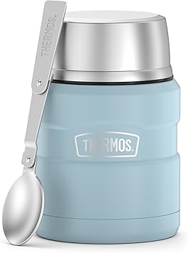 酷牌库|商品详情-THERMOS进口代理批发 THERMOS ICON 真空隔热食品罐，带勺子，16 盎司，哑光粉蓝色