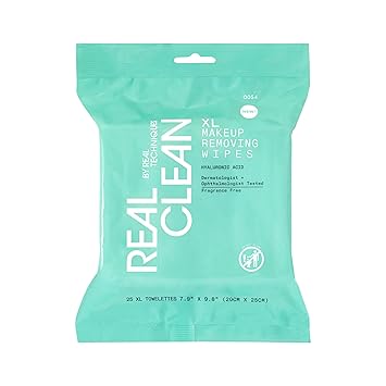 酷牌库|商品详情-Real Techniques进口代理批发 Real Techniques Real Clean XL 卸妆湿巾，保湿面部湿巾，注入透明质酸，两用清洁湿巾修复肌肤并温和卸妆，无香精，25 片