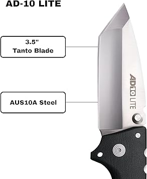 酷牌库|商品详情-Cold Steel进口代理批发 Cold Steel AD-10 Lite 3.5 英寸 AUS10A 钢超锋利刀片 5.25 英寸 GFN 手柄战术折叠刀，带 Tri-Ad 锁定机构