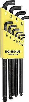 Bondhus进口代理批发 Bondhus 16538 10 件套球头起子短 L 型扳手，尺寸 1/16-1/4"