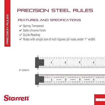 酷牌库|商品详情-Starrett进口代理批发 施泰力弹簧回火钢尺，带缎面镀铬表面，可快速读取，带英制刻度 - 6 英寸长度，4R 刻度类型，3/64 英寸厚度 - CD604R-6