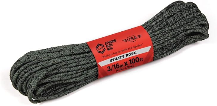 Atwood Rope进口代理批发 Atwood Rope MFG 3/16 英寸编织实用绳。迷彩，100 英尺美国制造，轻质坚固多功能绳索，适合露营、生存、DIY、打结