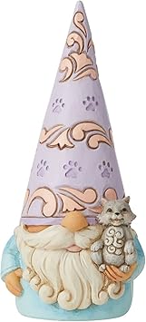 Enesco进口代理批发 Enesco Jim Shore Heartwood Creek Gnome 拿着猫雕像，5.75 英寸，多色