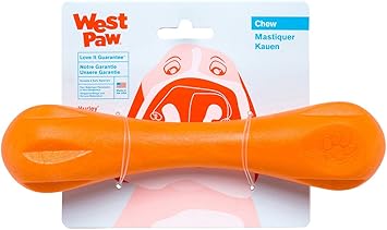 WEST PAW进口代理批发 WEST PAW Zogoflex Hurley 狗骨头咀嚼玩具可漂浮宠物玩具，适合攻击性咀嚼者，捕捉、获取颜色鲜艳的骨头，适合狗可回收，可用洗碗机清洗，无毒，大号，橘红色