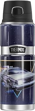 THERMOS进口代理批发 回到未来 Delorian Chrome 徽标 THERMOS STAINLESS KING 不锈钢饮料瓶，真空绝缘和双层，24 盎司