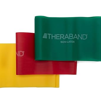 Theraband进口代理批发 THERABAND 阻力带套装，专业上下半身弹力带，核心锻炼，物理治疗，下普拉提，家庭锻炼和康复，5 英尺，黄色、红色和绿色，初学者