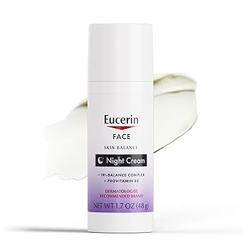 Eucerin进口代理批发 Eucerin 皮肤平衡晚霜，富含 Tri-Balance 复合物的敏感肌肤面部保湿霜，1.7 盎司瓶装